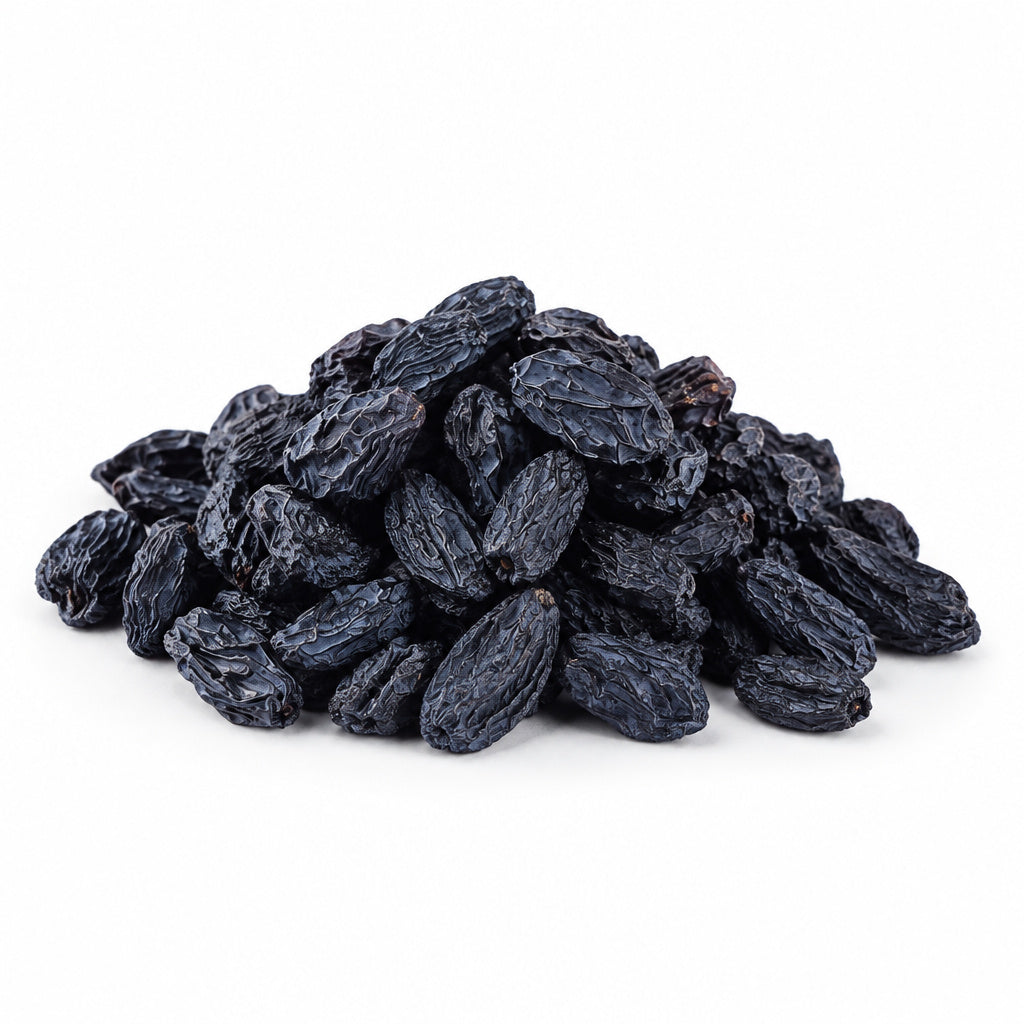 Create a photorealistic, high-end commercial product photograph of the uploaded Raisin (Shahani), rendered from a visibl