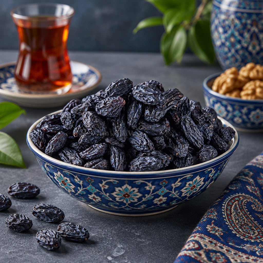 Create a photorealistic, high-end commercial food photograph for Raisin (Shahani), based on the uploaded product image.