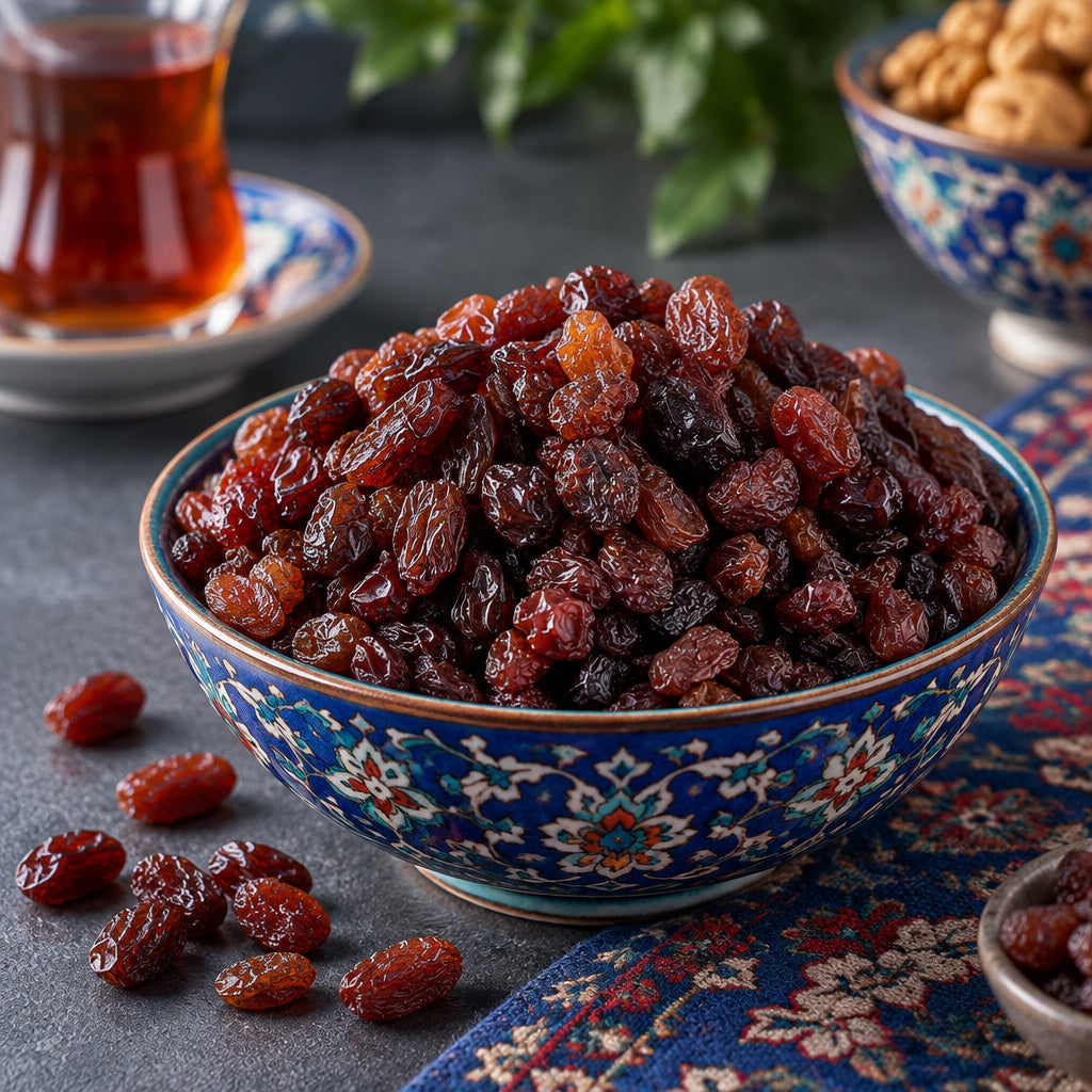Create a photorealistic, high-end commercial food photograph for Raisin (Red), based on the uploaded product image.

REF