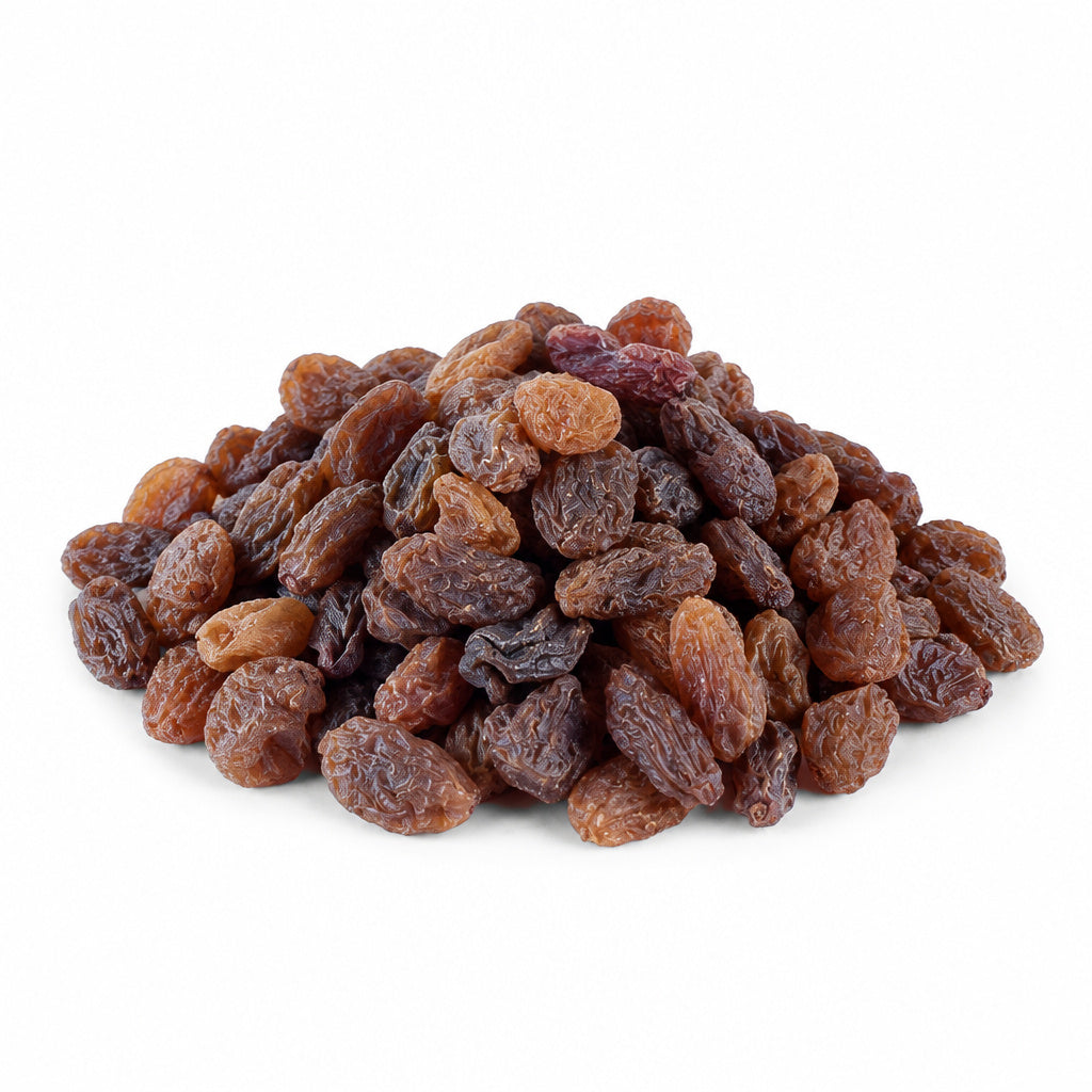 Create a photorealistic, high-end commercial product photograph of the uploaded Raisin (Malayer), rendered from a visibl