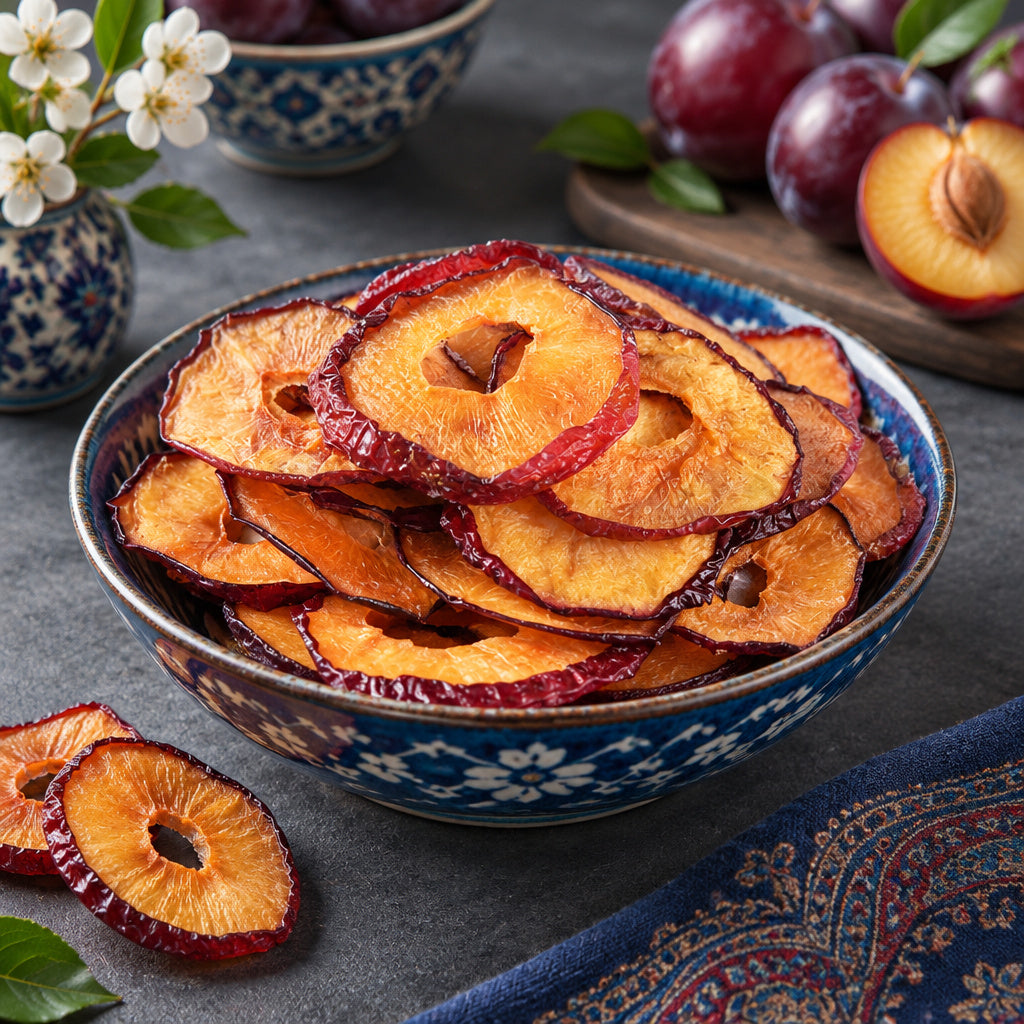 Create a photorealistic, high-end commercial food photograph for Plum (Natural), based on the uploaded product image.

R
