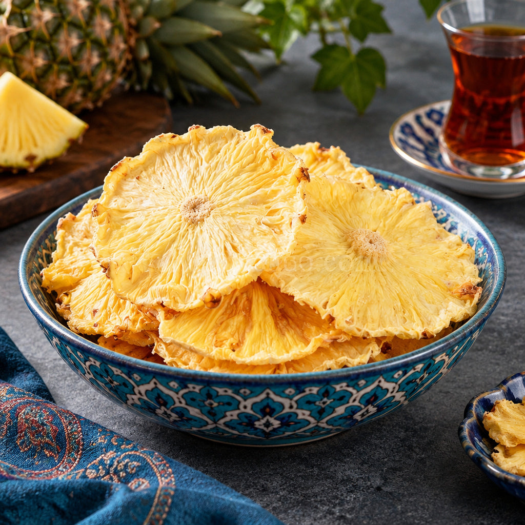 Create a photorealistic, high-end commercial food photograph for Pineapple (Natural), based on the uploaded product imag