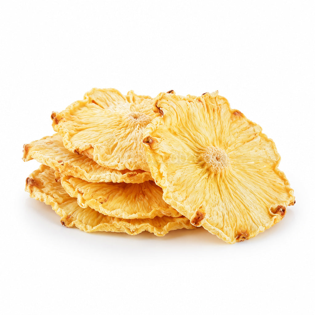 Create a photorealistic, high-end commercial product photograph of the uploaded Pineapple (Natural), rendered from a vis