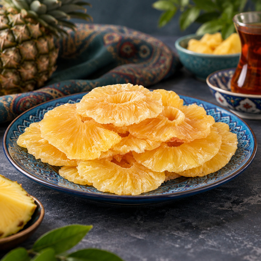 Create a photorealistic, high-end commercial food photograph for Pineapple (California), based on the uploaded product i