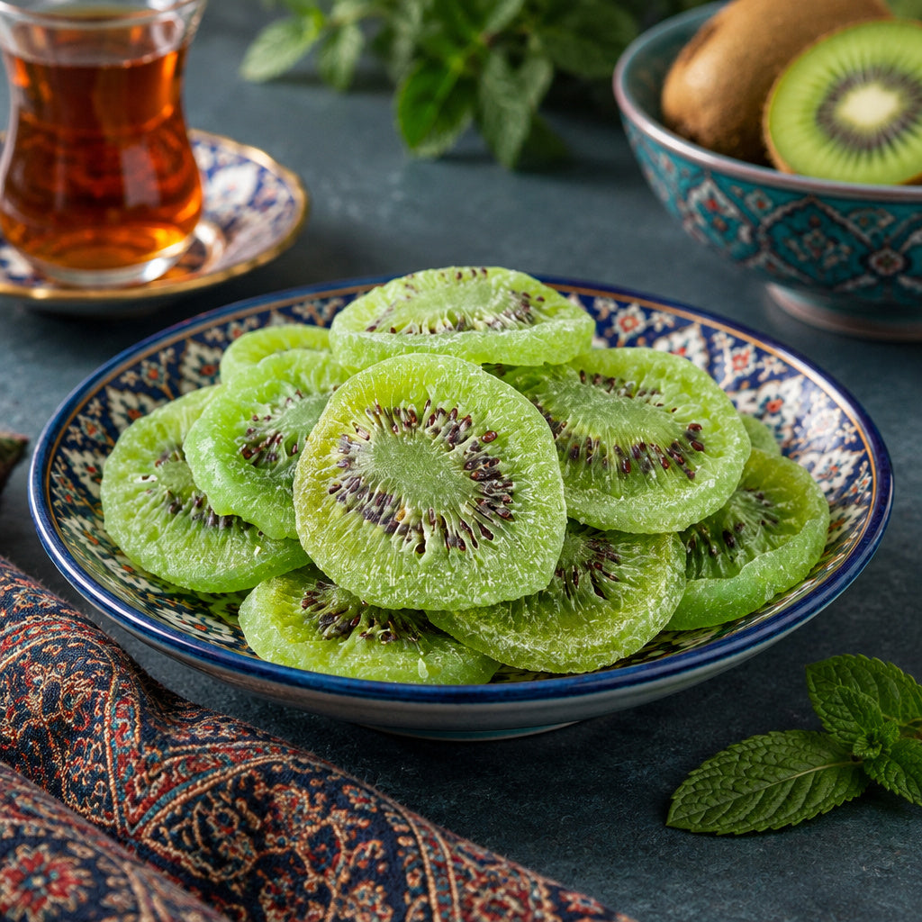 Create a photorealistic, high-end commercial food photograph for Kiwi (California), based on the uploaded product image.
