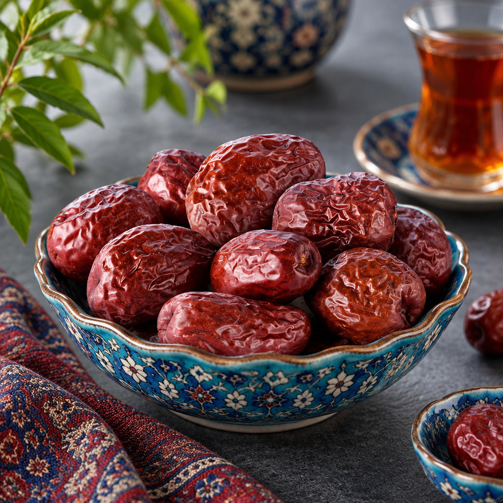 Create a photorealistic, high-end commercial food photograph for Jujube (Jumbo), based on the uploaded product image.

R