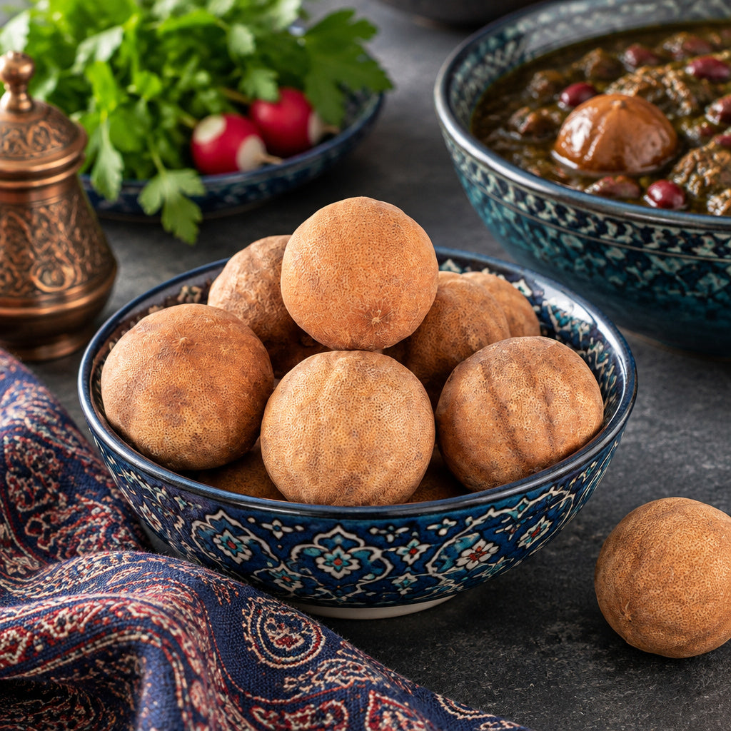 Create a photorealistic, high-end commercial food photograph for Dried Whole Lemons - Limo Amani, based on the uploaded