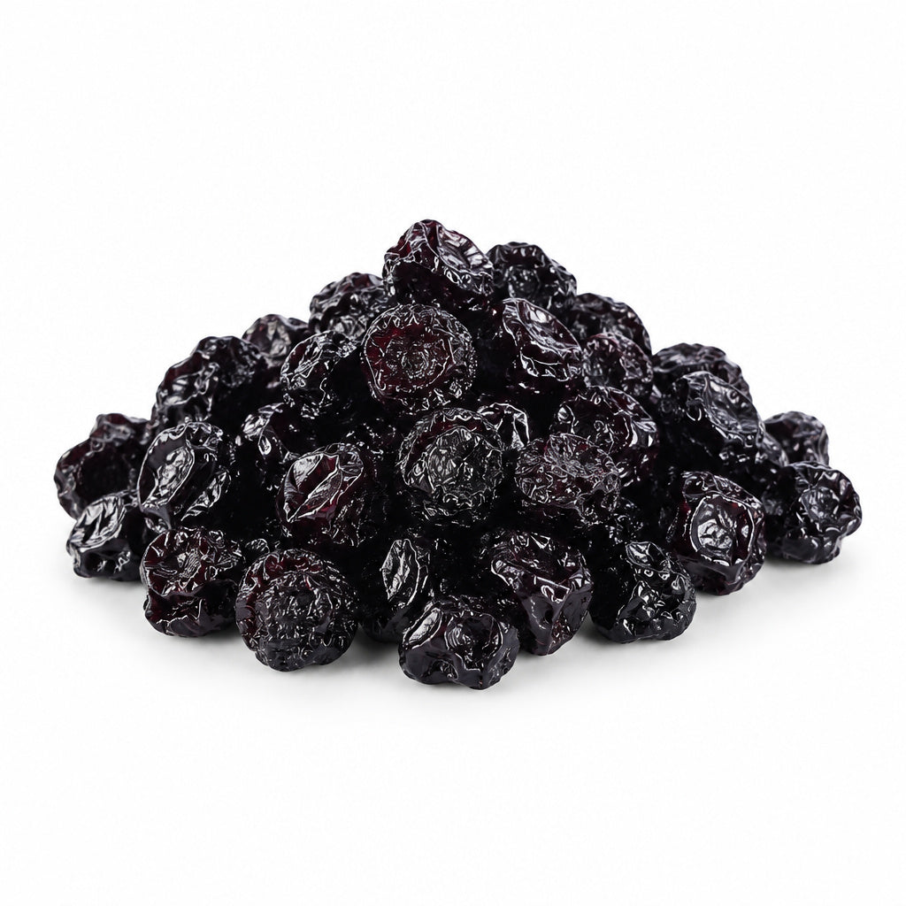 Create a photorealistic, high-end commercial product photograph of the uploaded Black Sour Cherry, rendered from a visib