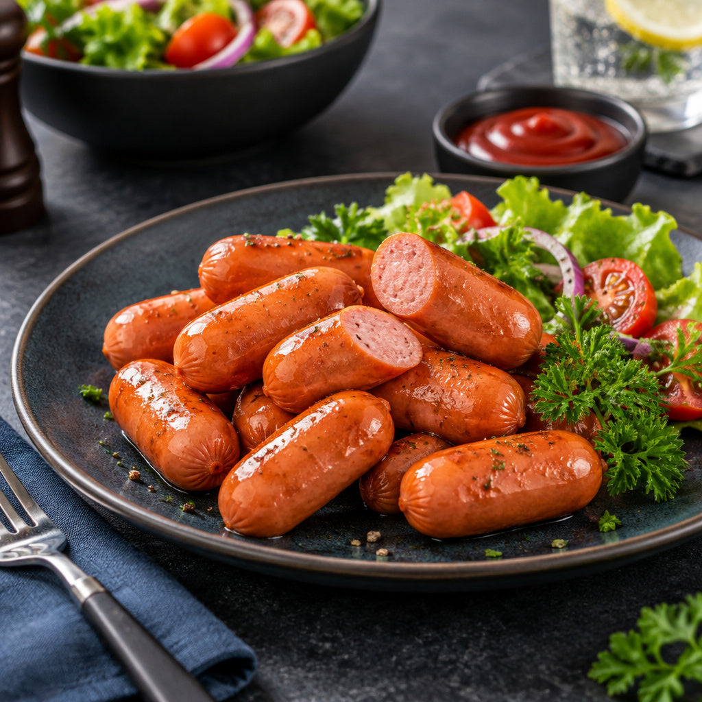 Create a photorealistic, high-end commercial food photograph for Smoked Beef Cocktail 500 g, showing ONLY an appetizing