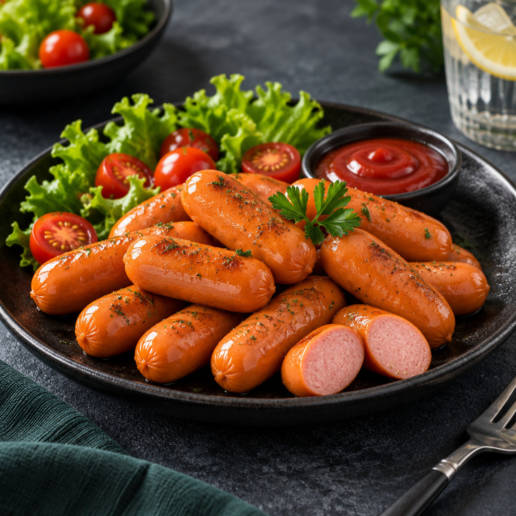 Create a photorealistic, high-end commercial food photograph for Beef Cocktail 500 g, showing ONLY an appetizing, ready
